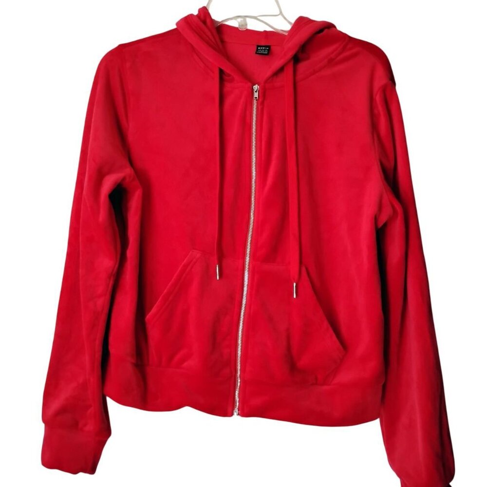 SHEIN Red Velvet Zip Up Jacket Gently Used L